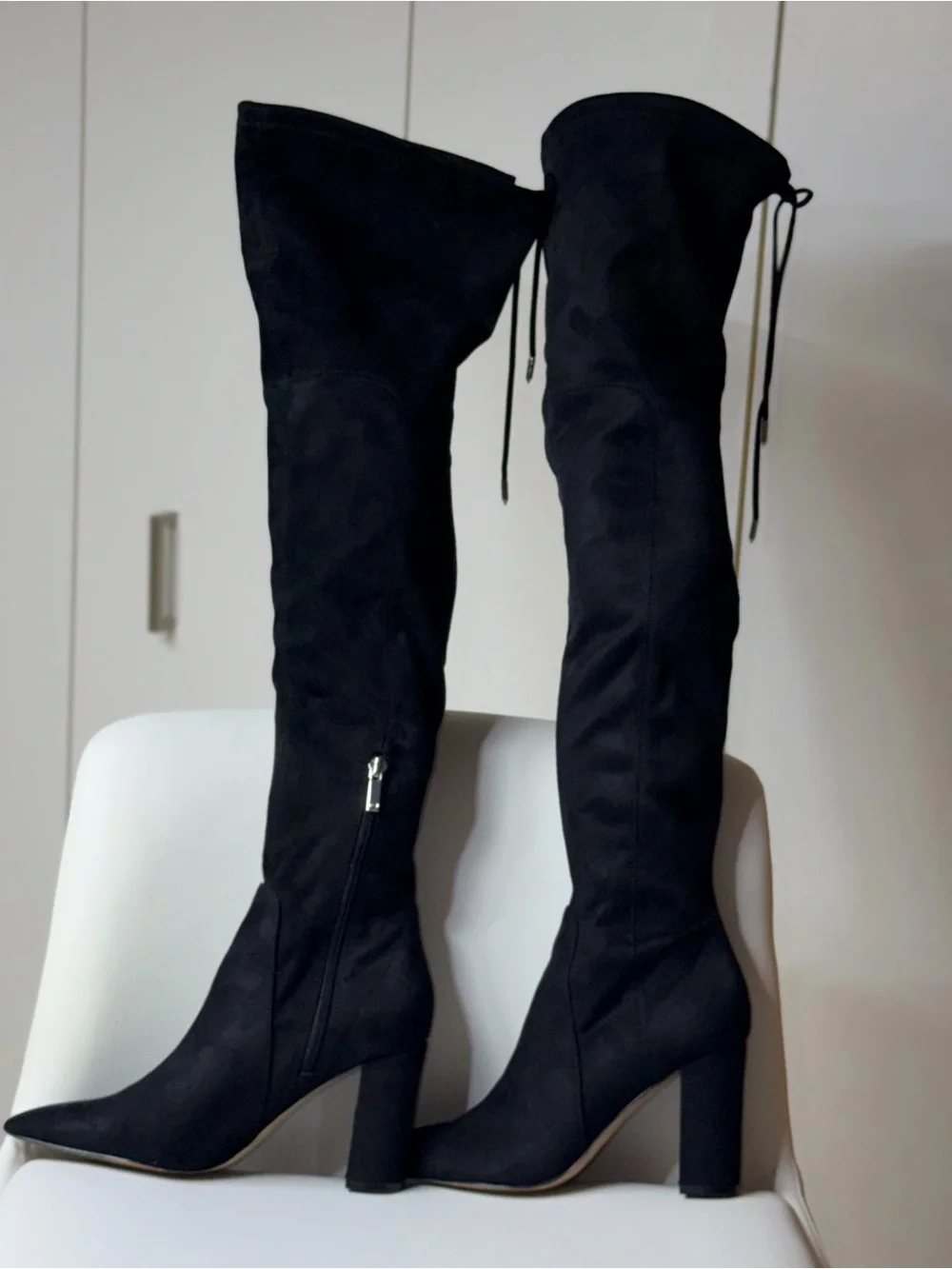 Marc Fisher Black Over-the-Knee Suede Block Heel Pointed Toe Luxury Boots 6 36